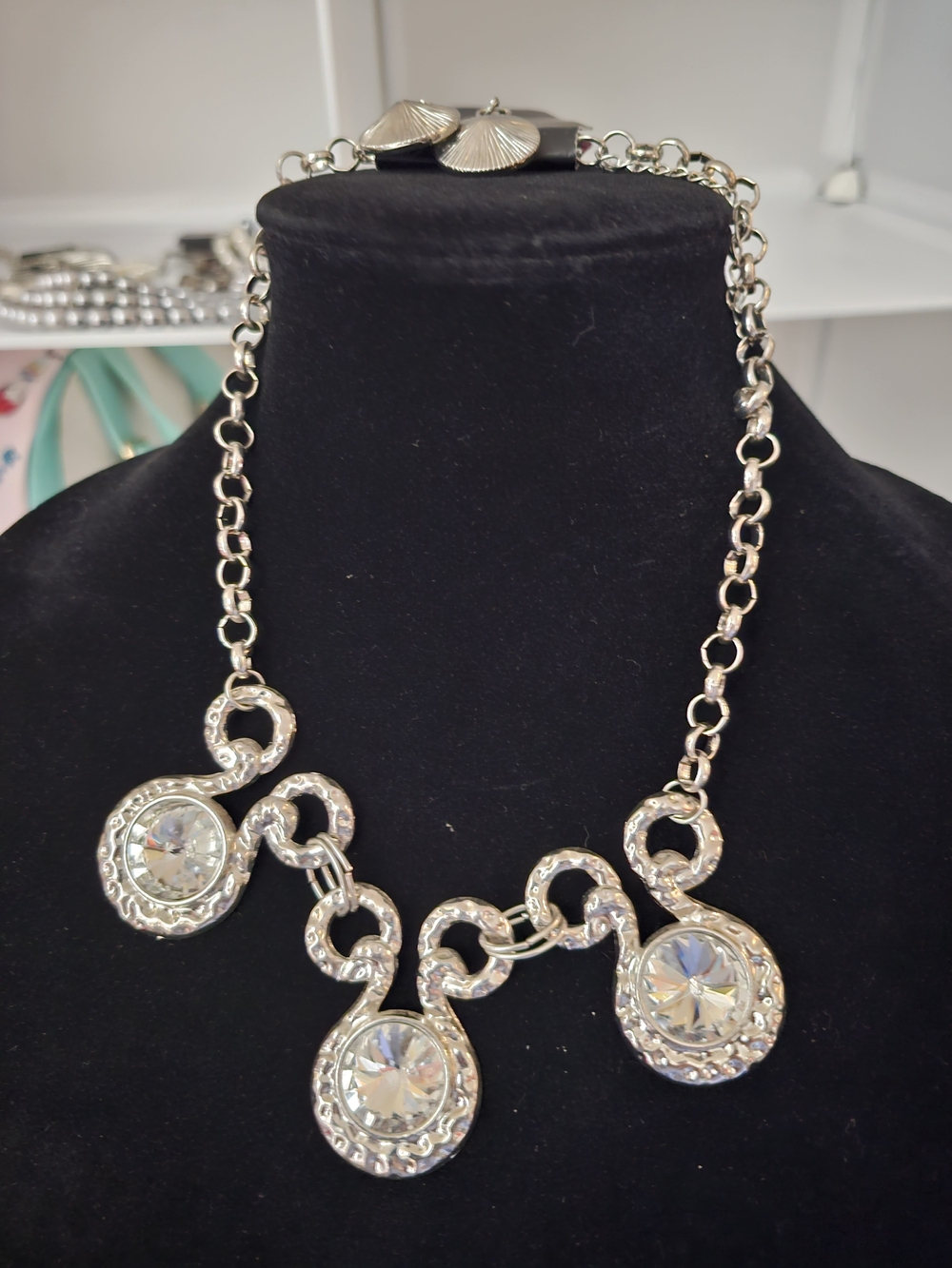 paparazzi Silver Crystal Drop Statement Necklace